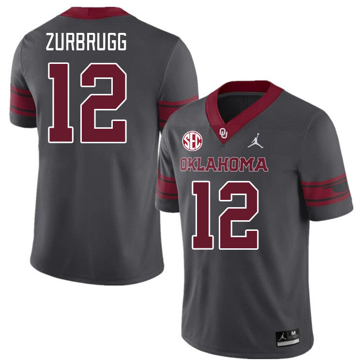 #12 Brendan Zurbrugg Oklahoma Sooners 2024 SEC Conference College Football Jerseys-Charcoal